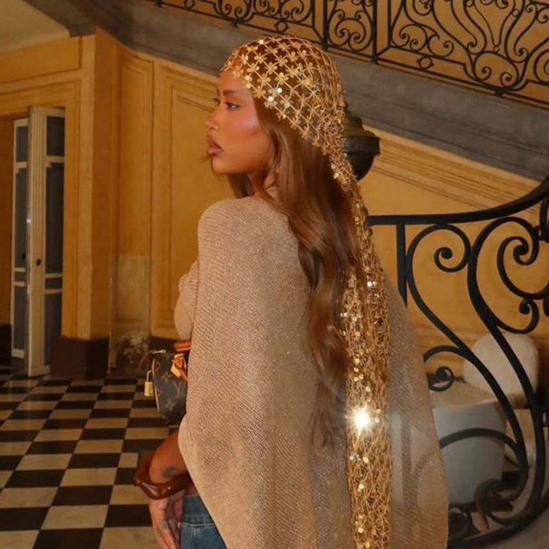 Ethnic Fashion Design - Foulard Bohème en Maille à Paillettes